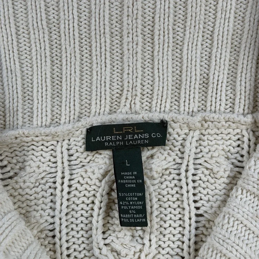 LRL Cardigan Womens Large Cream Cable Knit Shawl Collar Toggle Chunky Sweater - Picture 3 of 6